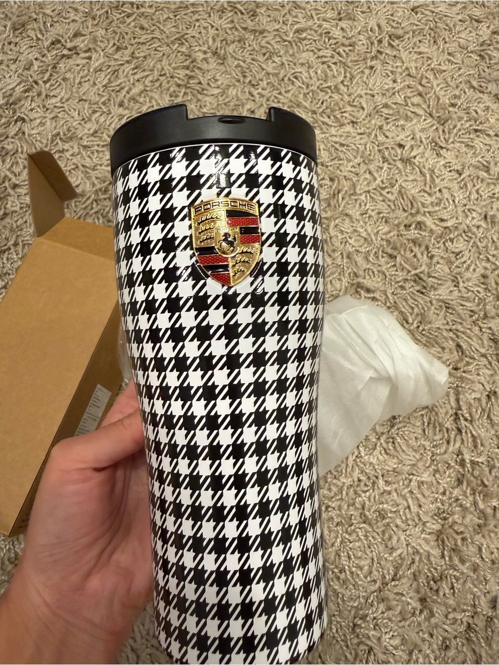Porsche Houndstooth Pepita thermos cup New In Box - Picture 2 of 6